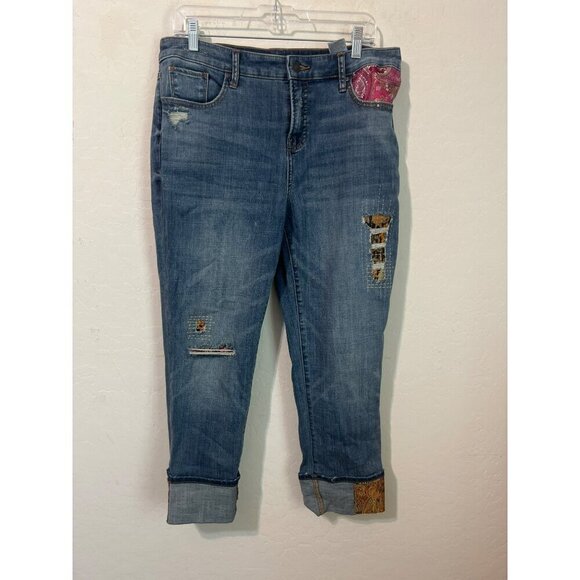 Chico's Sz 2R (US 12R) So Slimming Girlfriend Slim Leg Ankle Rolled Cuff Jeans E - Picture 1 of 11